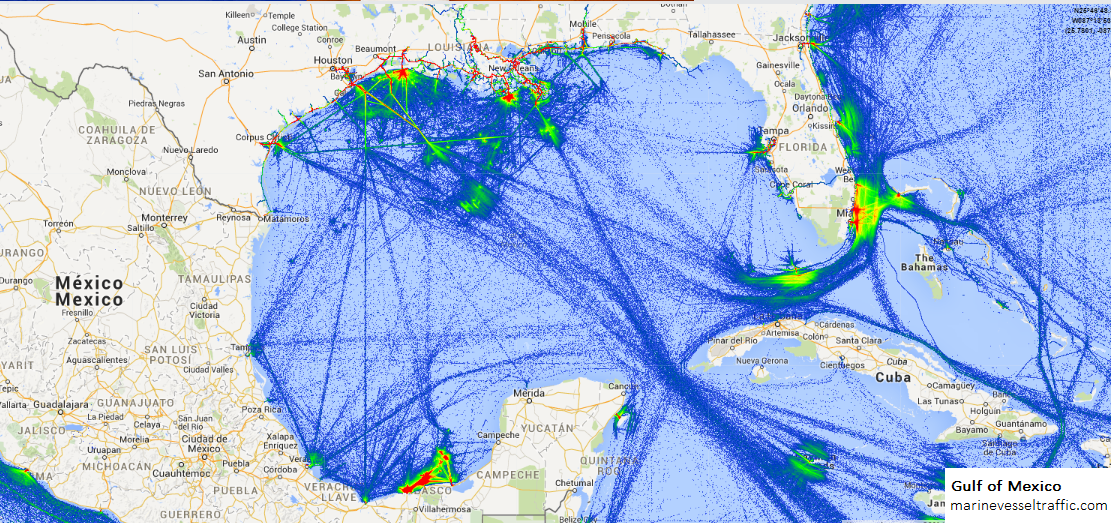 Live Marine Traffic, Density Map and Current Position of ships in GULF OF MEXICO